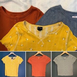 🌼 Bundle of 3 Lettuce-Edge Ribbed Tees – Girls’ Size L (10/12) 🌼